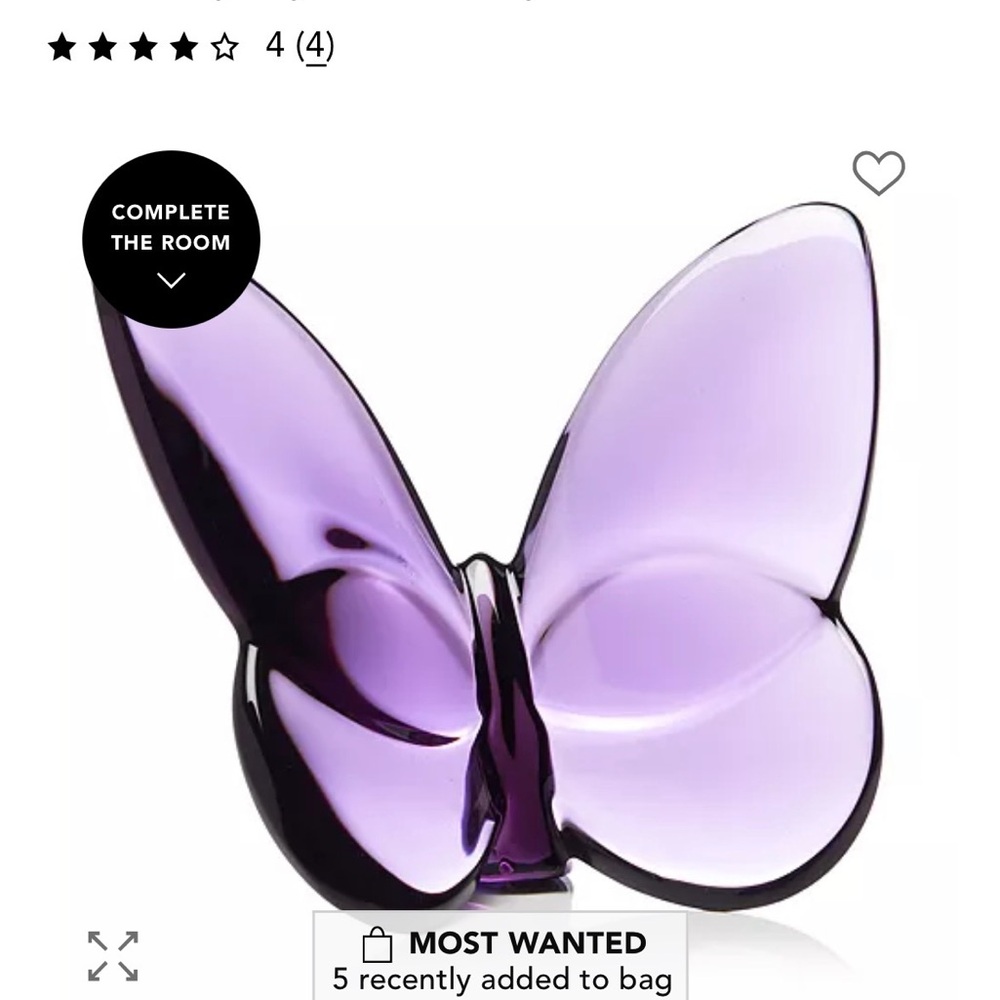 Purple Baccarat Glass Butterfly Figurine